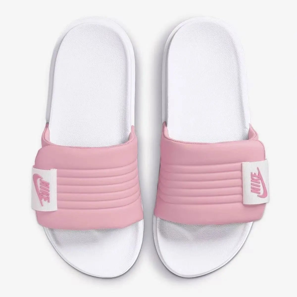 Nike Slippers Adjustable hook-and-loop slide — NK Small label hook and loop-white red