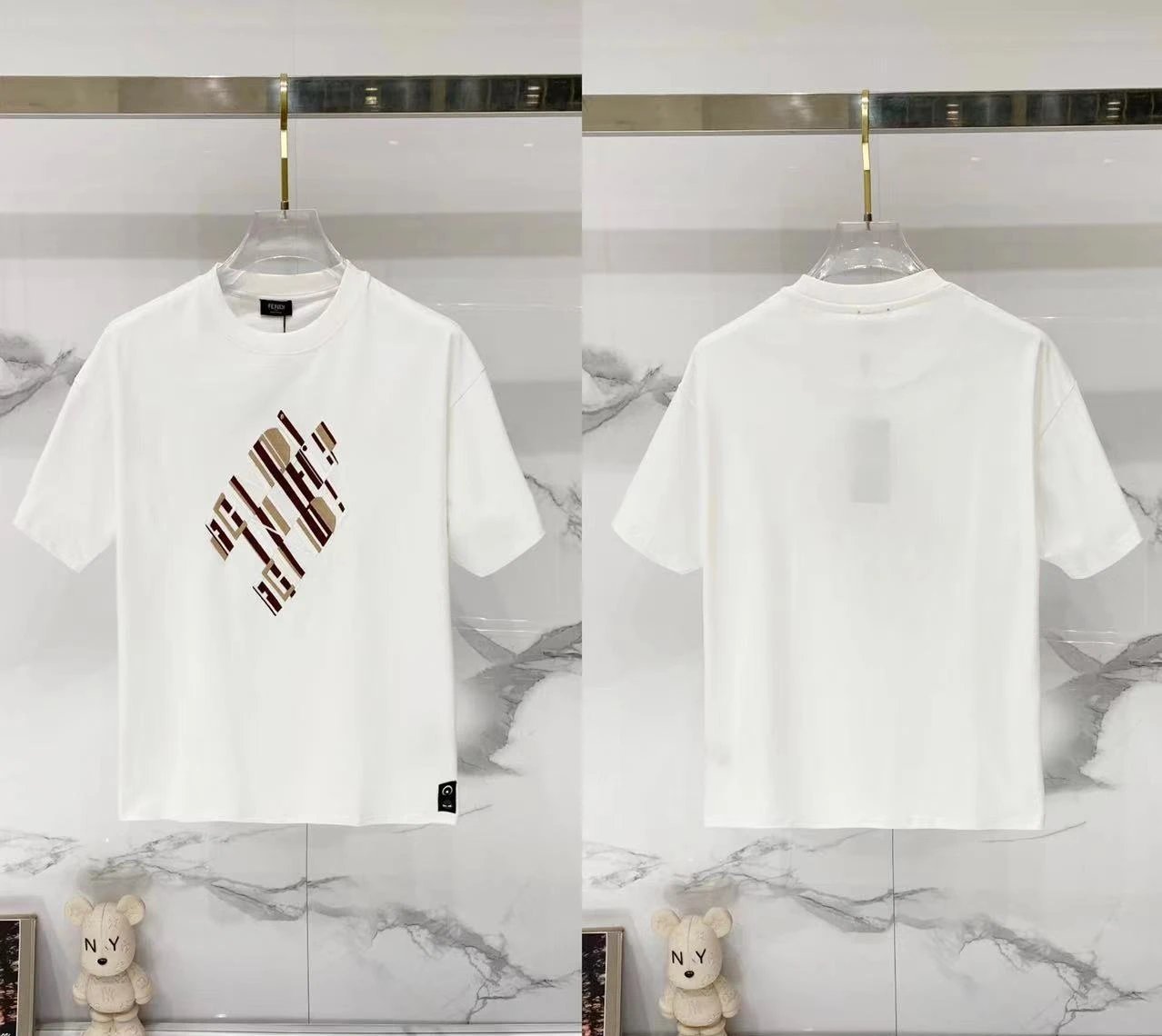 Fendi T-Shirts Loose-fit crew-neck short-sleeve T-shirt — F 005 embroidered white