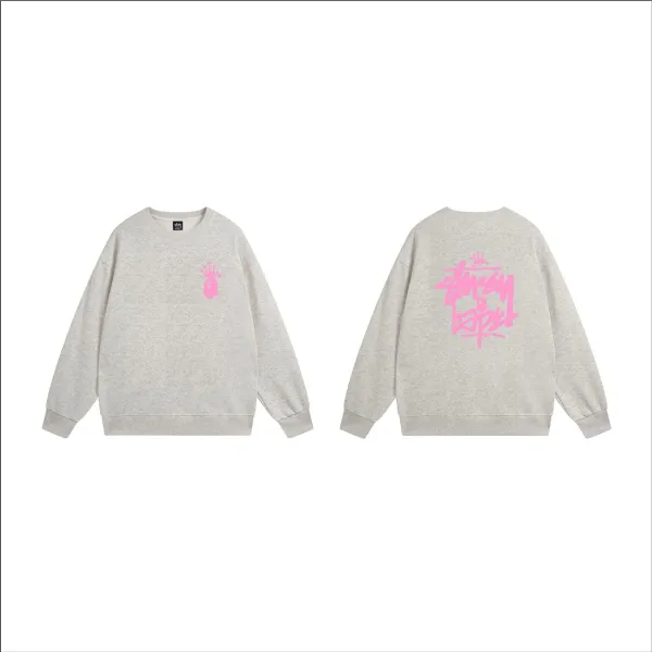 Stussy x A Bathing Ape Pink Logo Crewneck Sweatshirt Gray Hoodie - 1