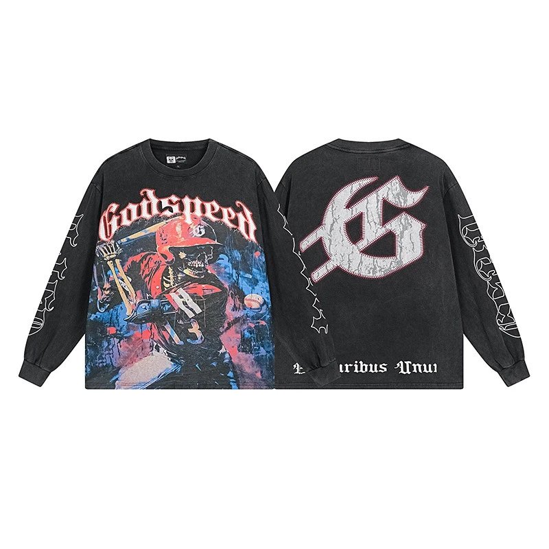 Godspeed Shirts Graphic long-sleeve crewneck shirt — 1159 Washed black
