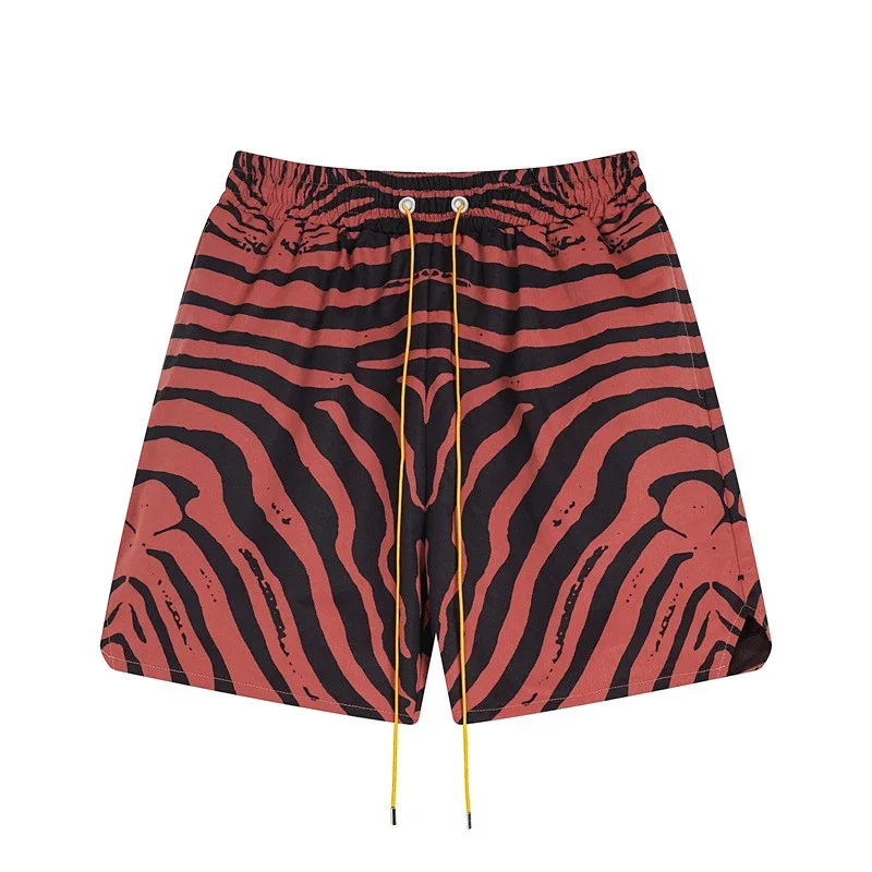 Rhude Shirts Embroidered Palm Tree Color-Block Short-Sleeve Shirt — C 02 Watermelon-red shorts