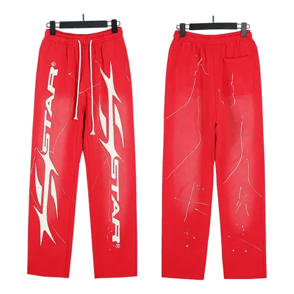 K/STAR Distressed Graphic Sweatpants Red - 1