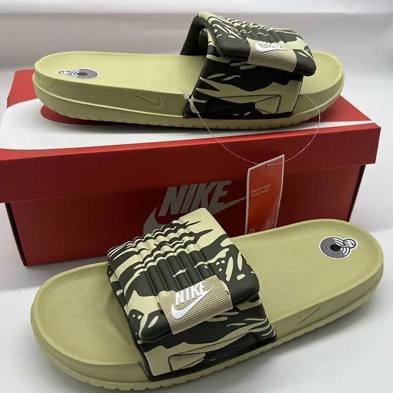 Nike Slippers Adjustable hook-and-loop slide — NK Small label Velcro-Camouflage Army Green