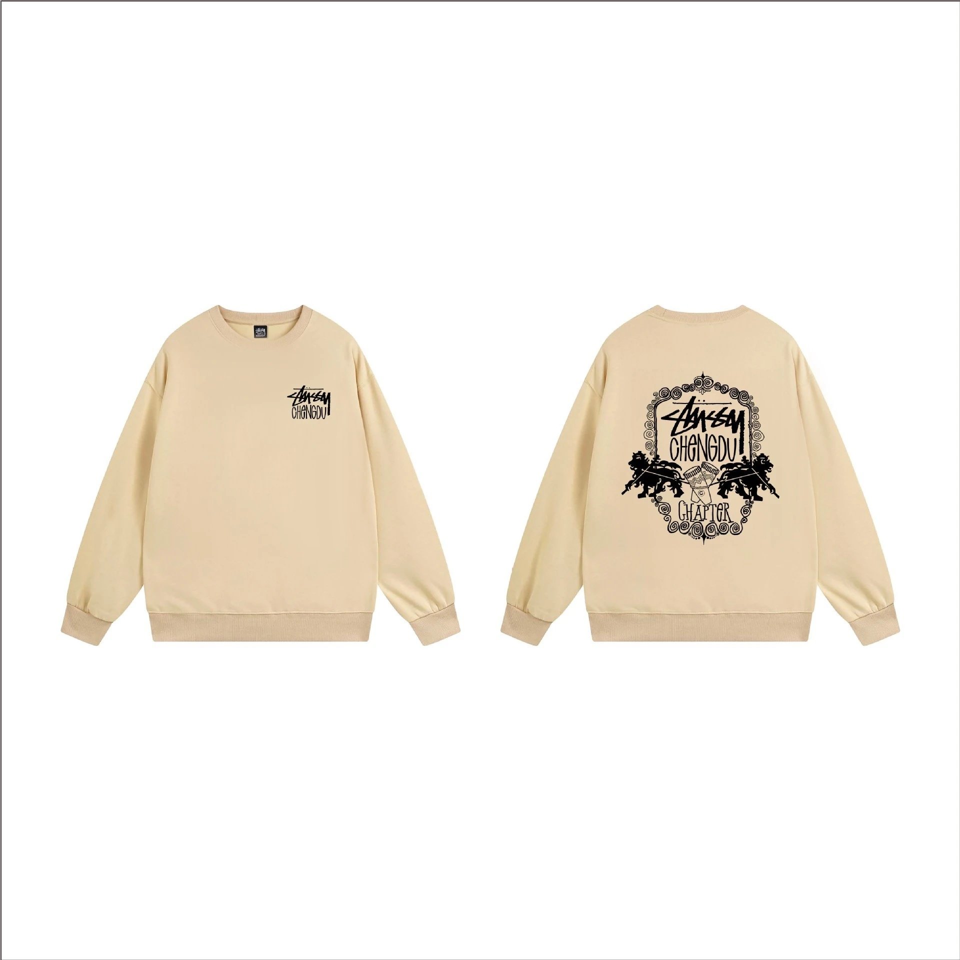 Stüssy Hoodies & Sweatshirts Crewneck Sweatshirt with Chengdu Chapter Graphic — 101 apricot