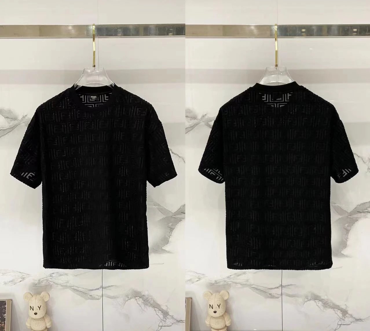 Fendi T-Shirts Loose-fit crew-neck short-sleeve T-shirt — F 002 Jacquard black