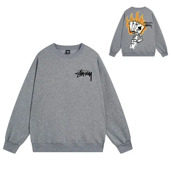 Stussy Flame Poker Hoodie Gray - 1
