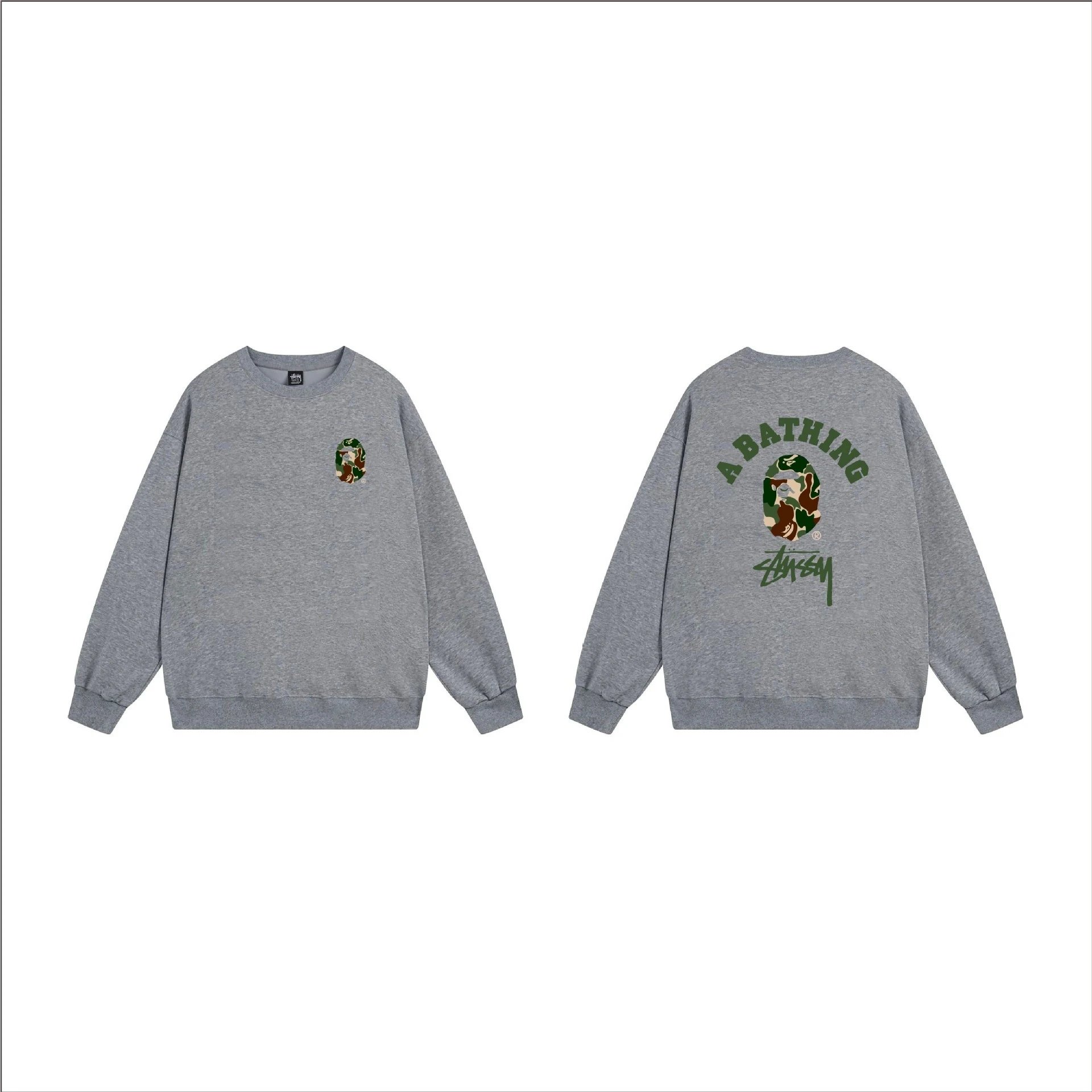 Stüssy Hoodies & Sweatshirts Crewneck Sweatshirt with Ape Head Graphic — 103 Dark Gray