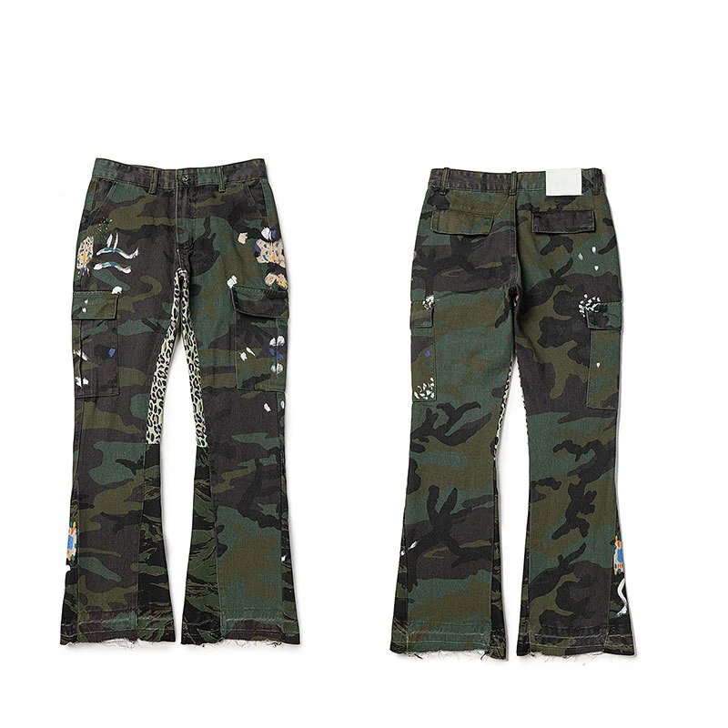 Gallery Dept. Shorts Distressed paint-splatter denim — 4093 Camouflage