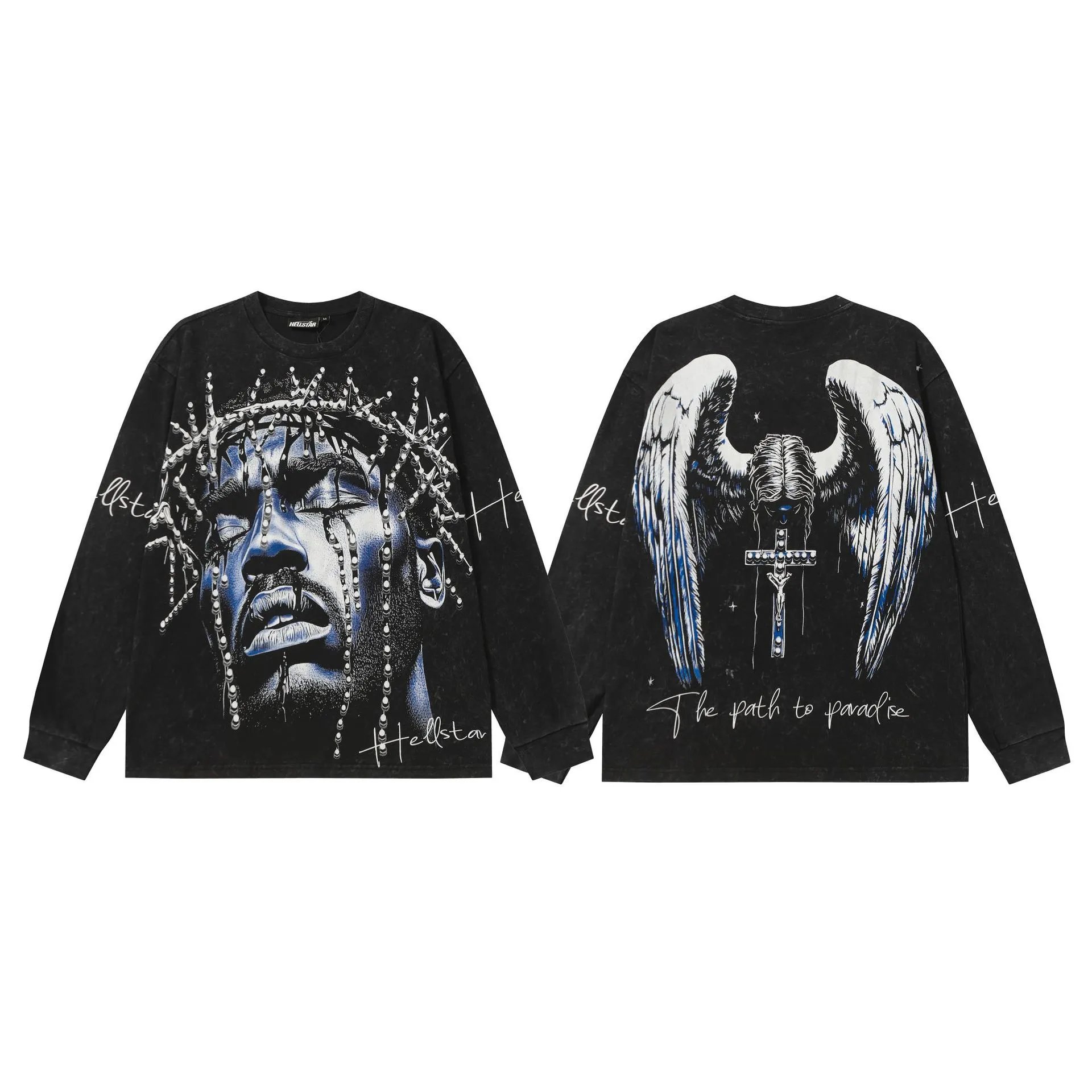Hellstar T-Shirts Washed Graphic Long-Sleeve — 9106 Washed black