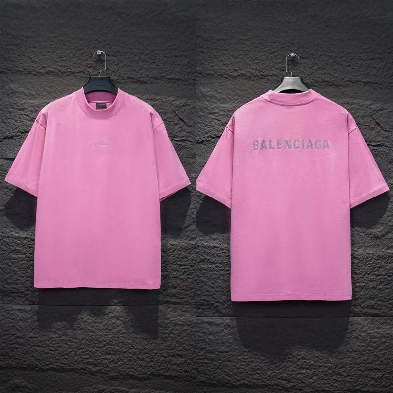 Balenciaga T-Shirts Logo Graphic Oversized Short-Sleeve T-Shirt — 5182 Pink