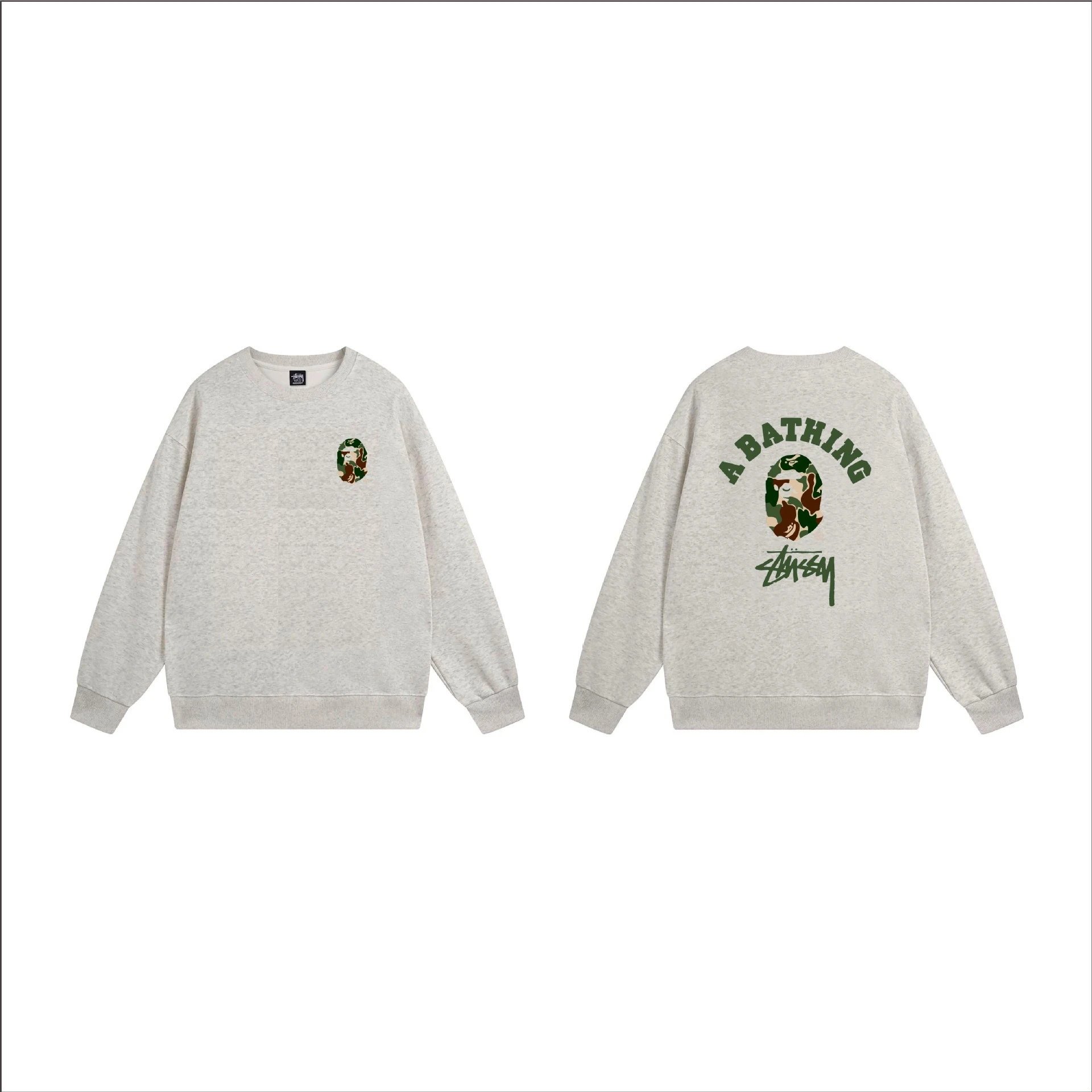 Stüssy Hoodies & Sweatshirts Crewneck Sweatshirt with Ape Head Graphic — 103 Heather Gray