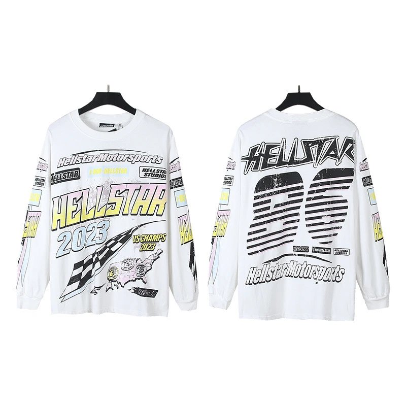 Hellstar T-Shirts Graphic Print Long-Sleeve T-Shirt — 556 white