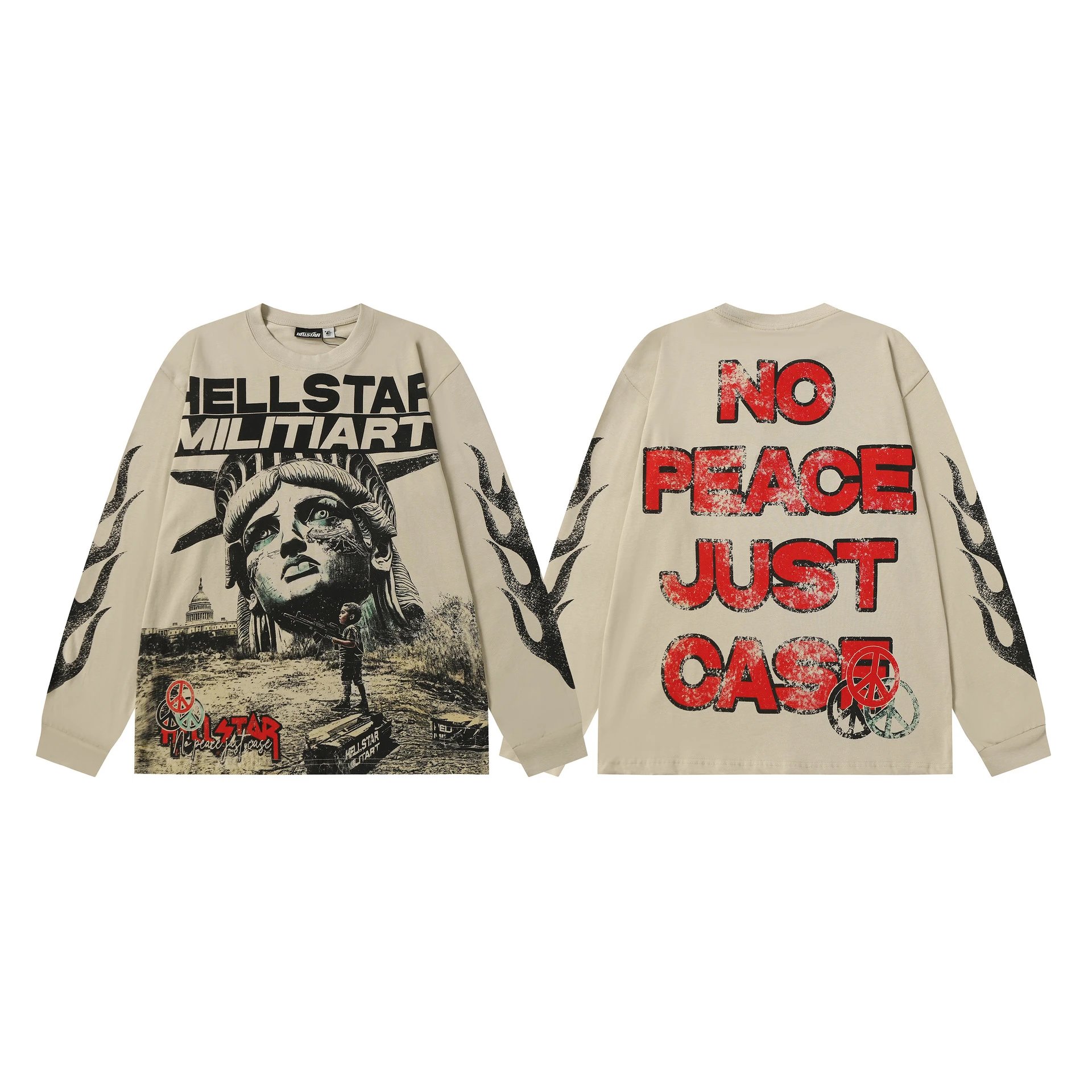 Hellstar T-Shirts Graphic Print Long-Sleeve T-Shirt — 7100 Apricot color