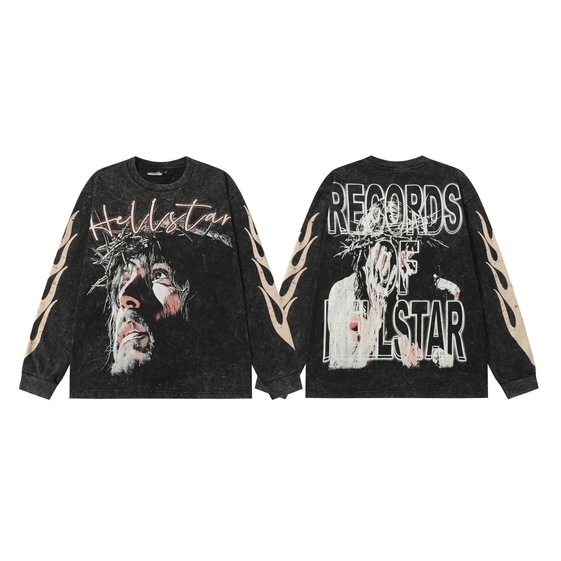Hellstar T-Shirts Washed Graphic Long-Sleeve — 9102 Washed black