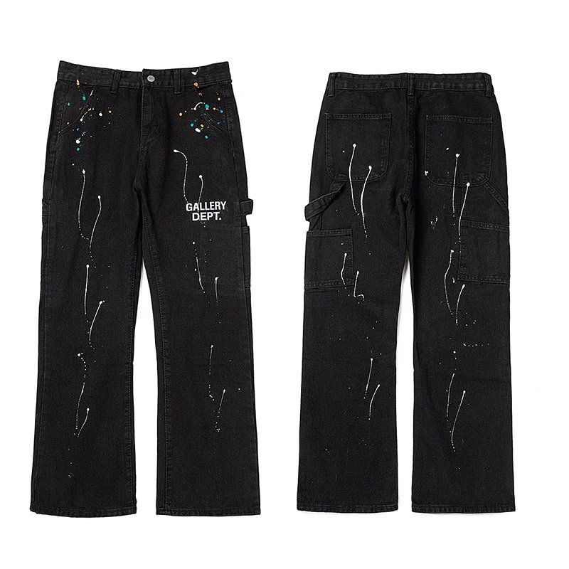Gallery Dept. Shorts Distressed paint-splatter denim — 4095 black