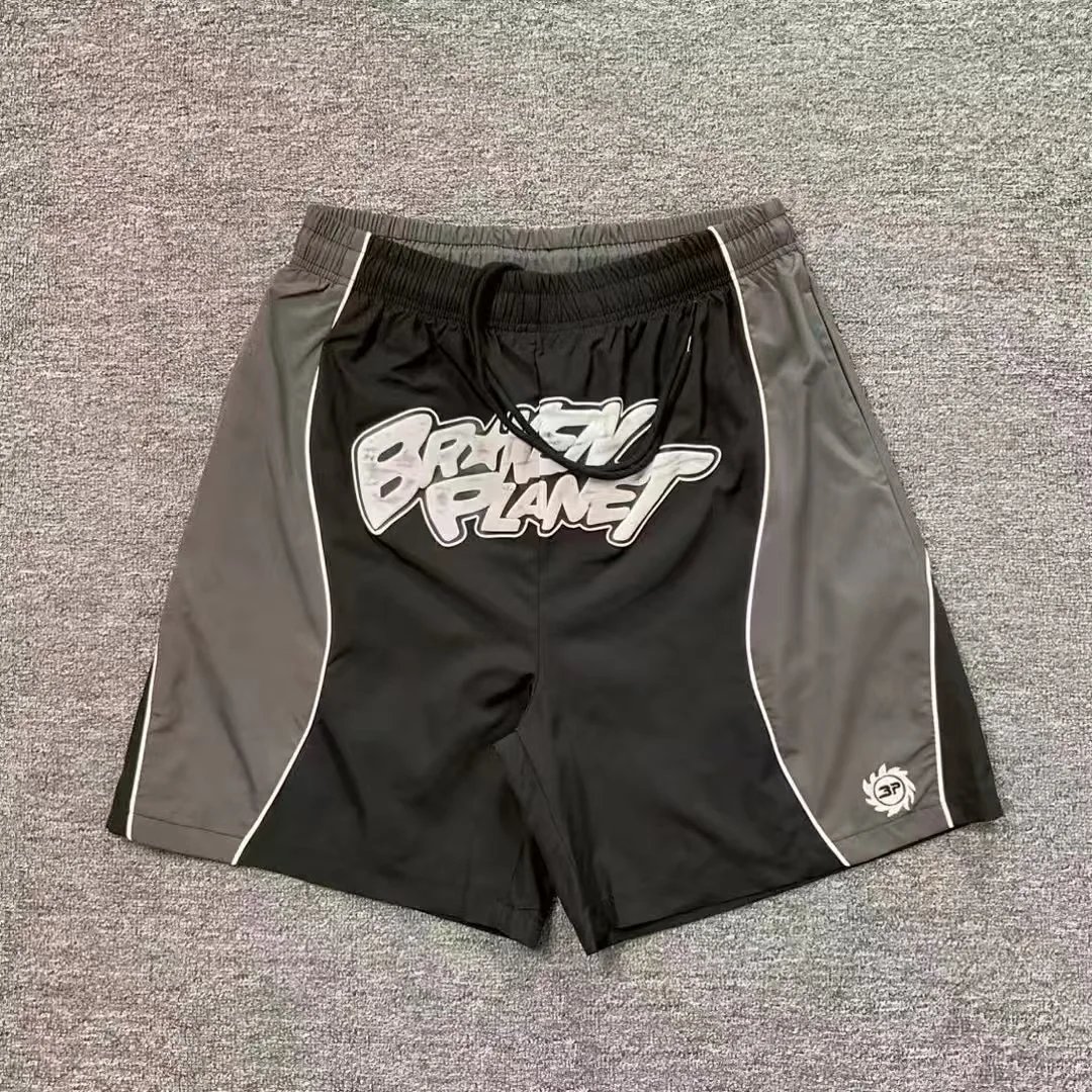 Broken Planet Shorts Graphic Panel Drawstring — 3223 black gray