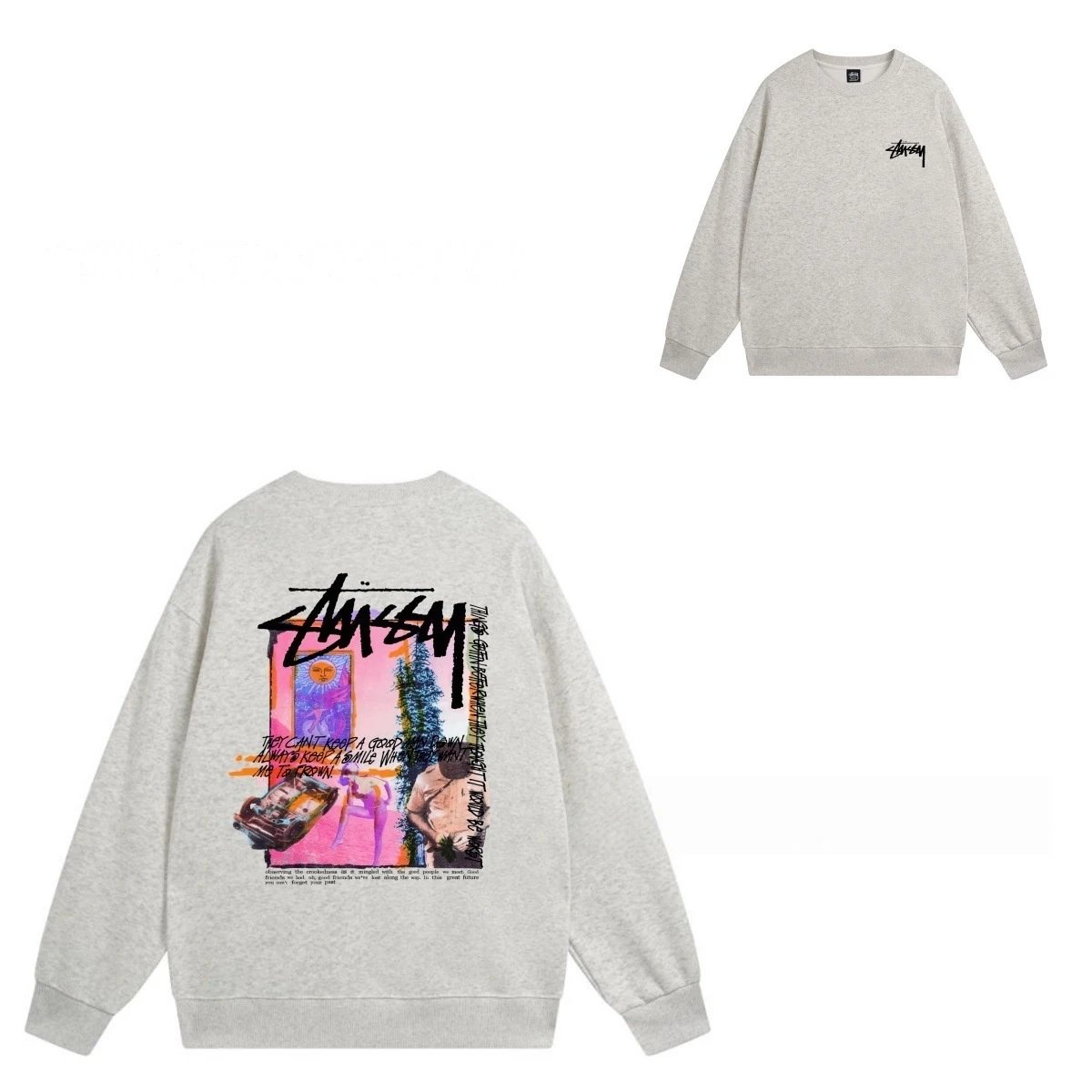 Stüssy Hoodies & Sweatshirts Crewneck Graphic Sweatshirt — 105 Heather Gray