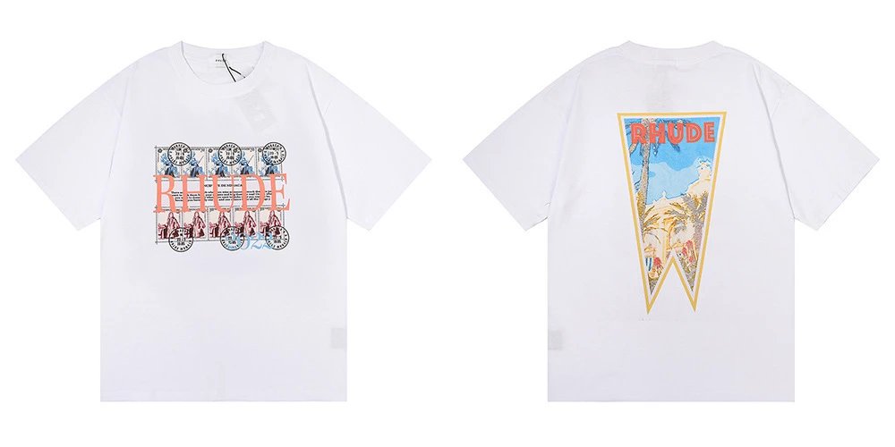 Rhude T-Shirts Graphic Print — 5020 white