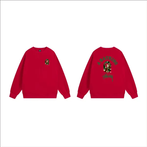 A Bathing Ape x Stussy Camo Ape Head Red Hoodie - 1