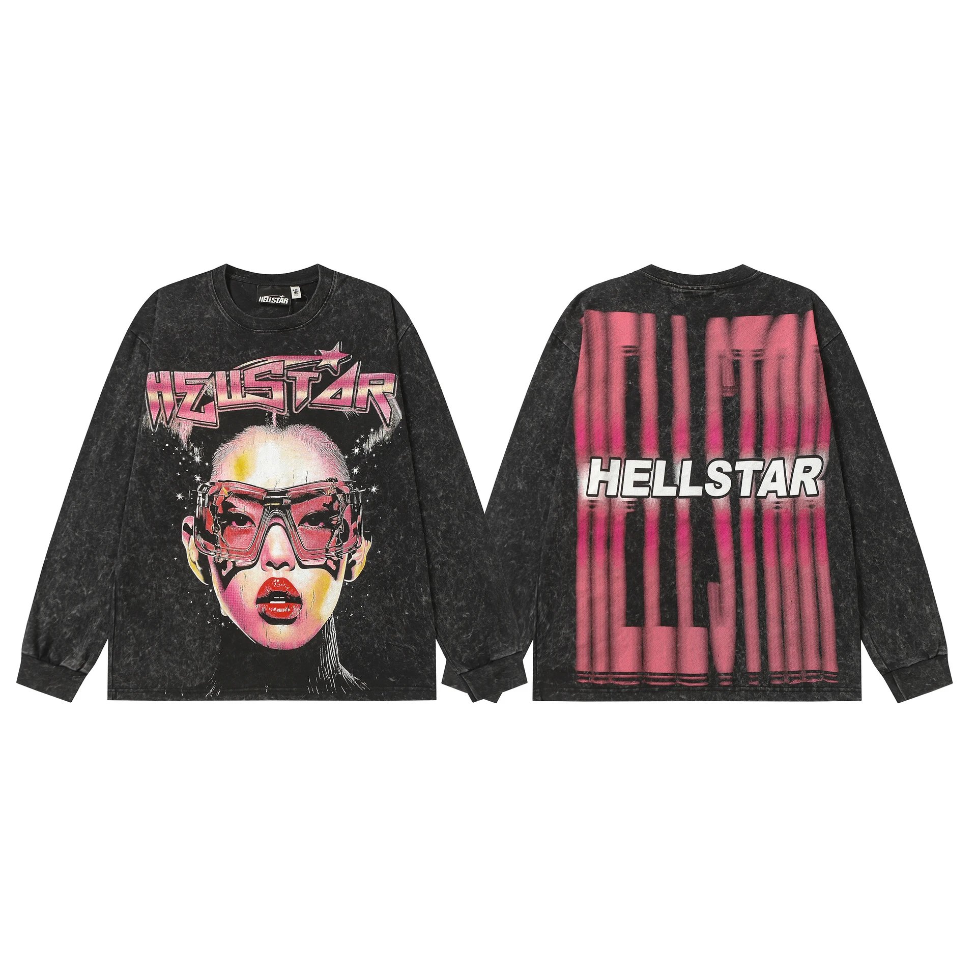 Hellstar T-Shirts Washed Graphic Long-Sleeve — 9115 Washed black