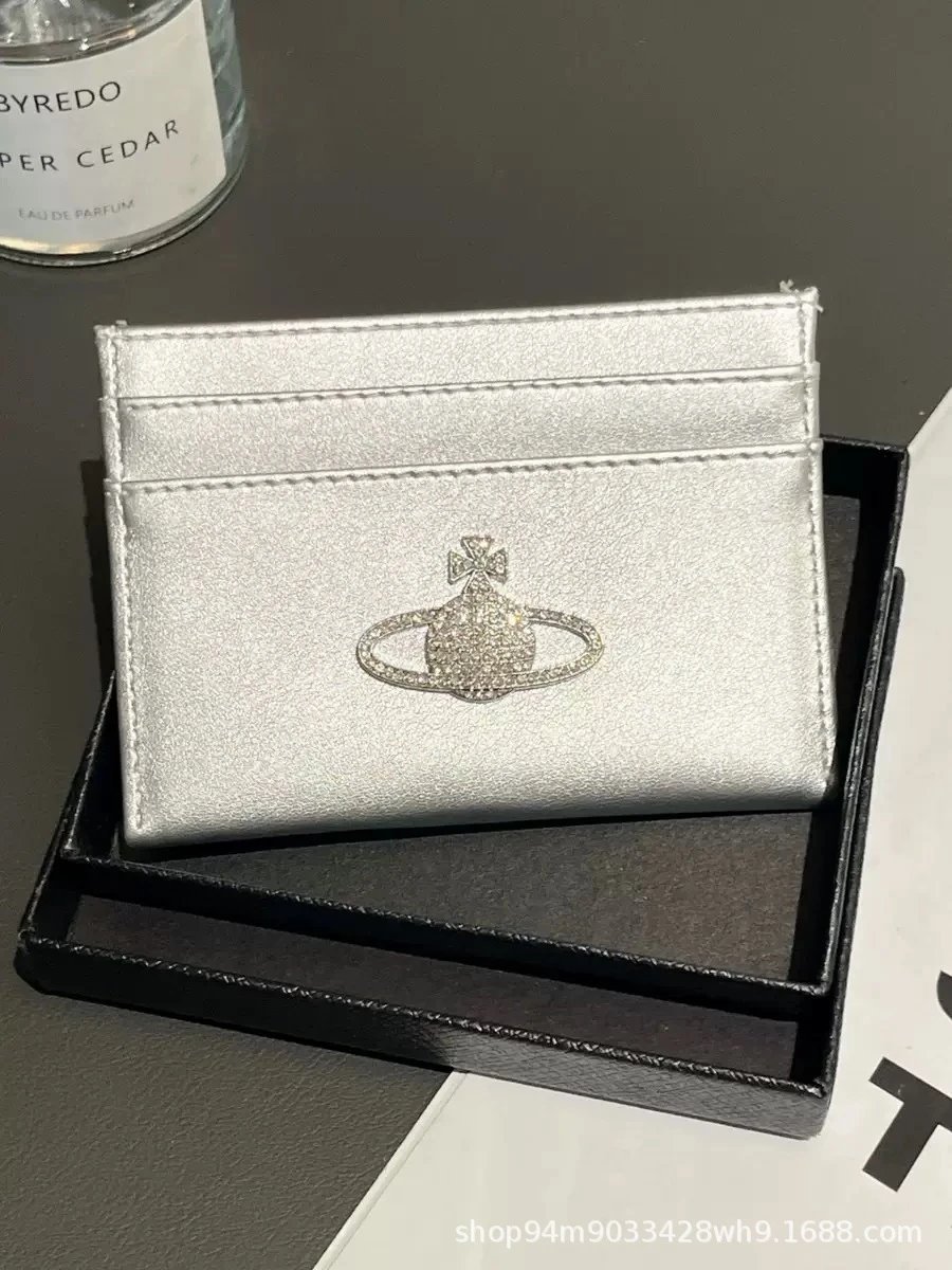 Unbranded Wallets & Card Holders Crocodile-Embossed Holder with Rhinestone Ring Emblem — Small sheepskin glittering-diamond silver Western-style large logo