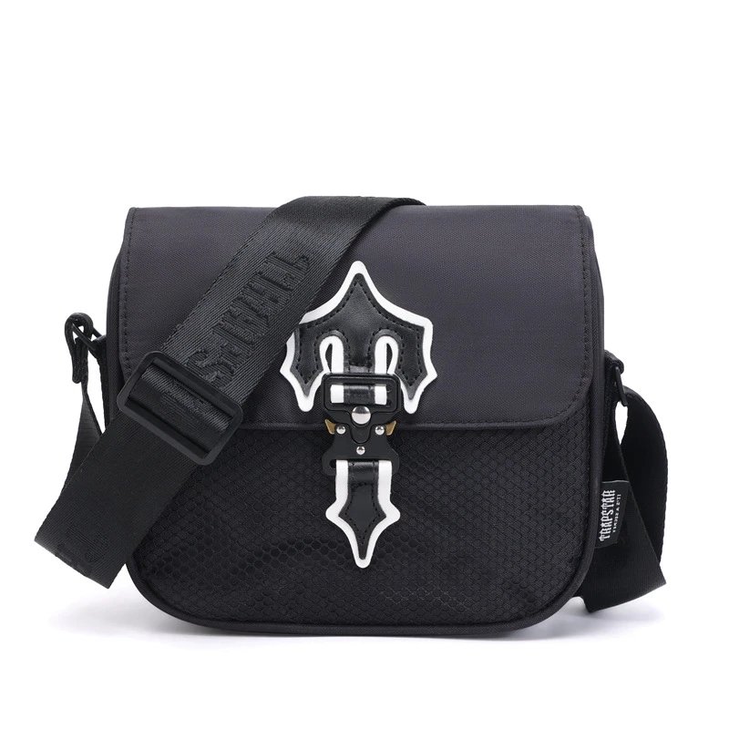 Unbranded Crossbody Bags C6H 00-5 Flap Bag with Decorative Buckle — Black with white
