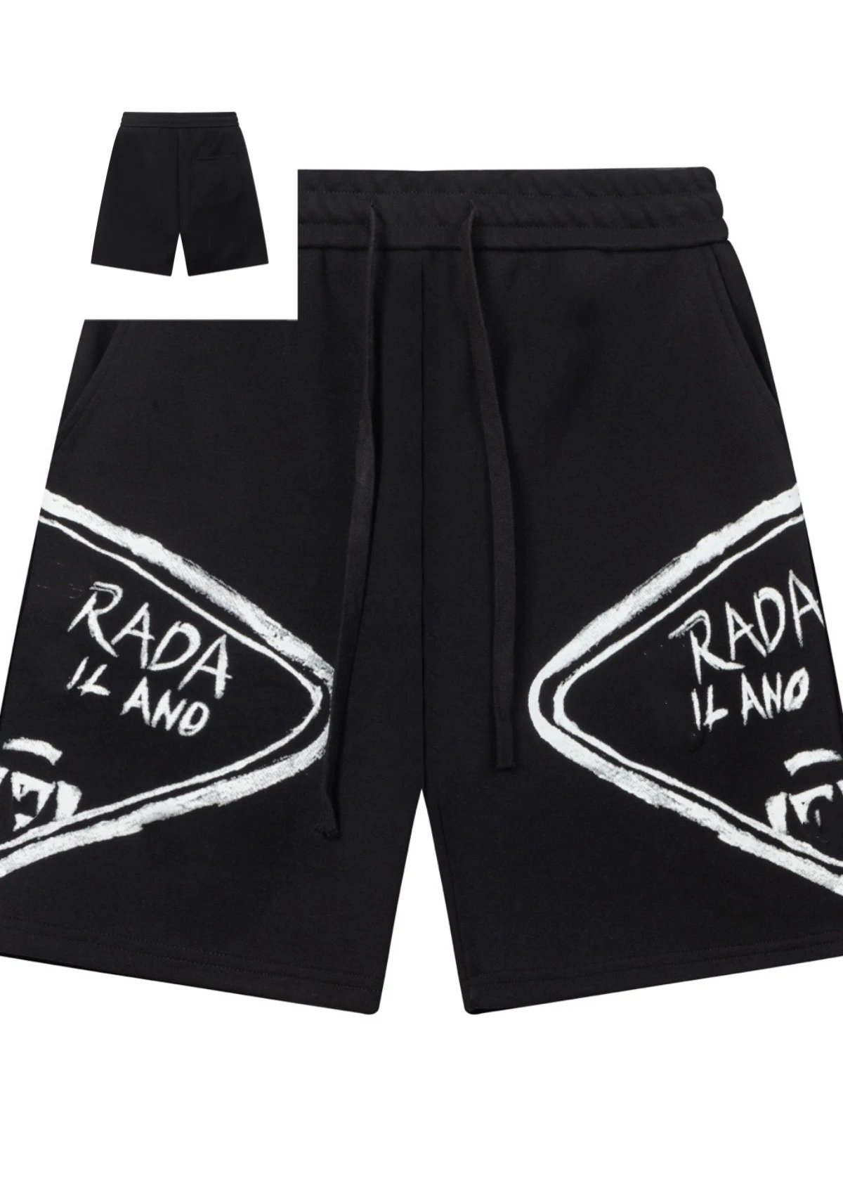 Prada T-Shirts Crew-neck T-shirt with triangular logo plaque — Black. letter logo Graffiti print 05