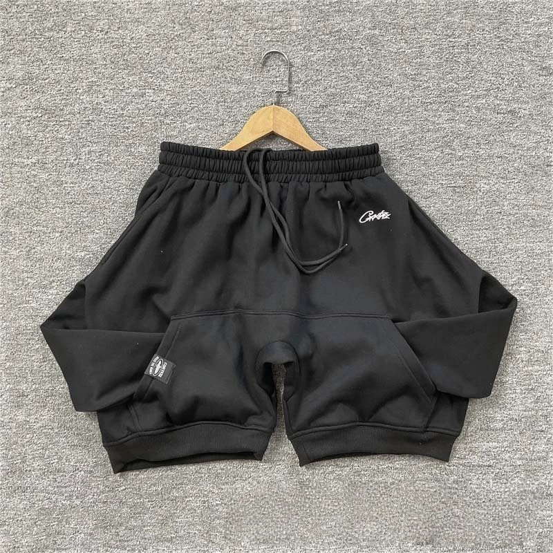 Corteiz Shorts Drawstring fleece with kangaroo pockets — 8362 black