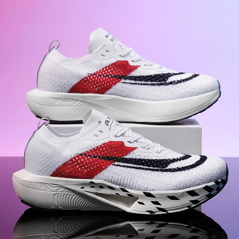 Unbranded Sneakers Knit low-top with visible air-cushion sole — Black, white, and red