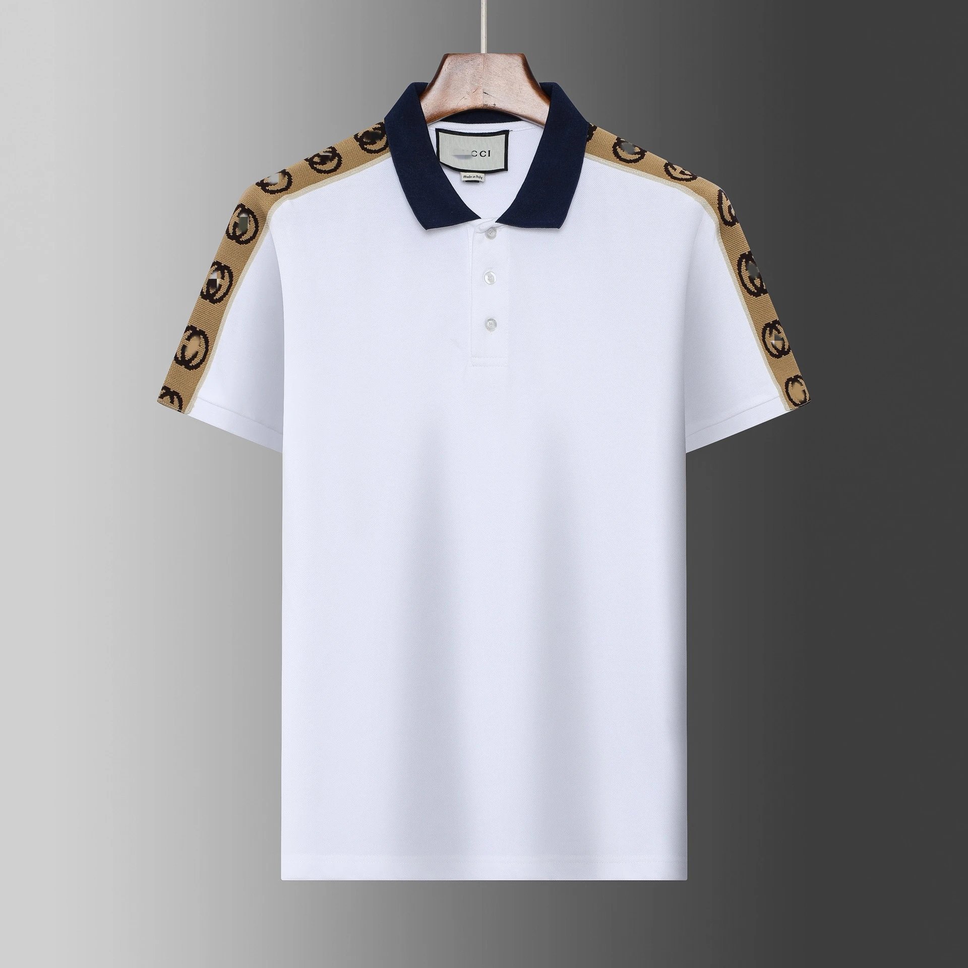Gucci T-Shirts Short-Sleeve Polo Shirt with Contrast Striped Collar — 14