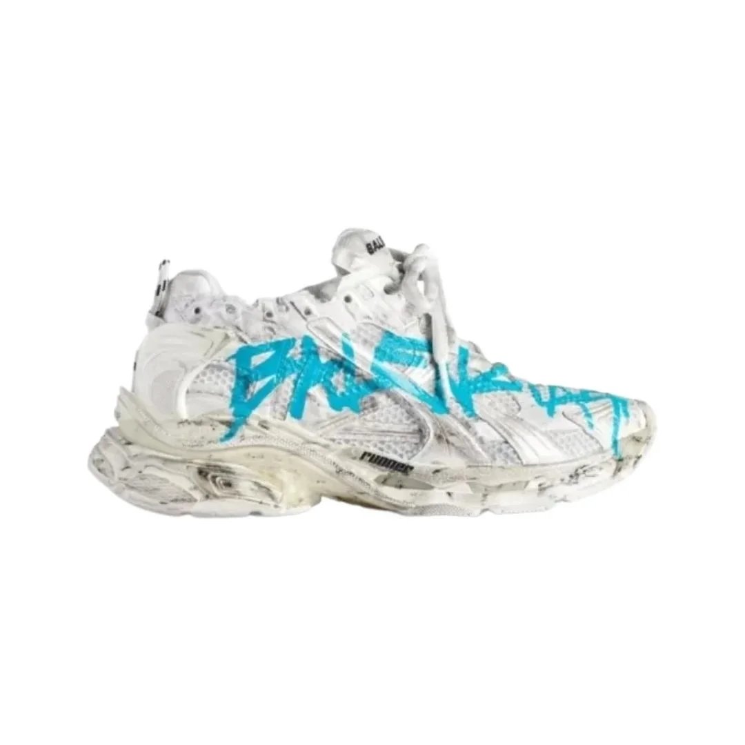 Balenciaga Sneakers Runner 7.5 — White Blue Graffiti
