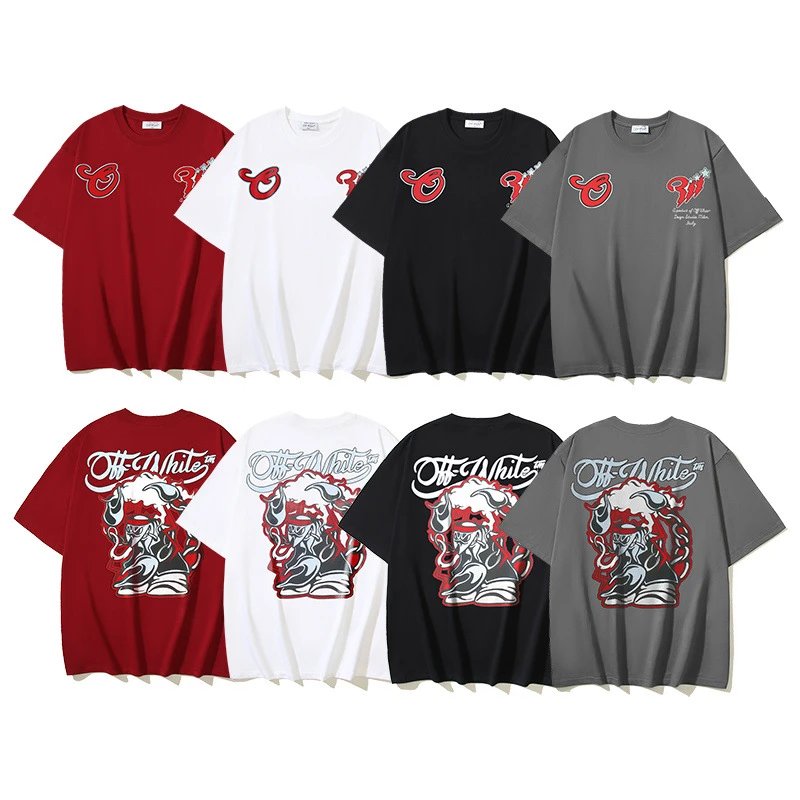 Off-White Graphic T-Shirt in Red, White, Black, and Grey