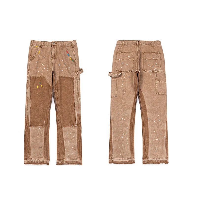 Gallery Dept. Shorts Distressed paint-splatter denim — 4097 Khaki