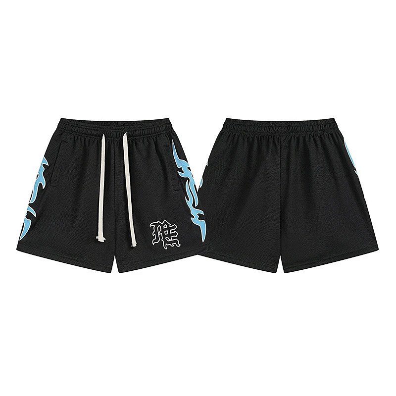 Flame Print Mesh Shorts Black