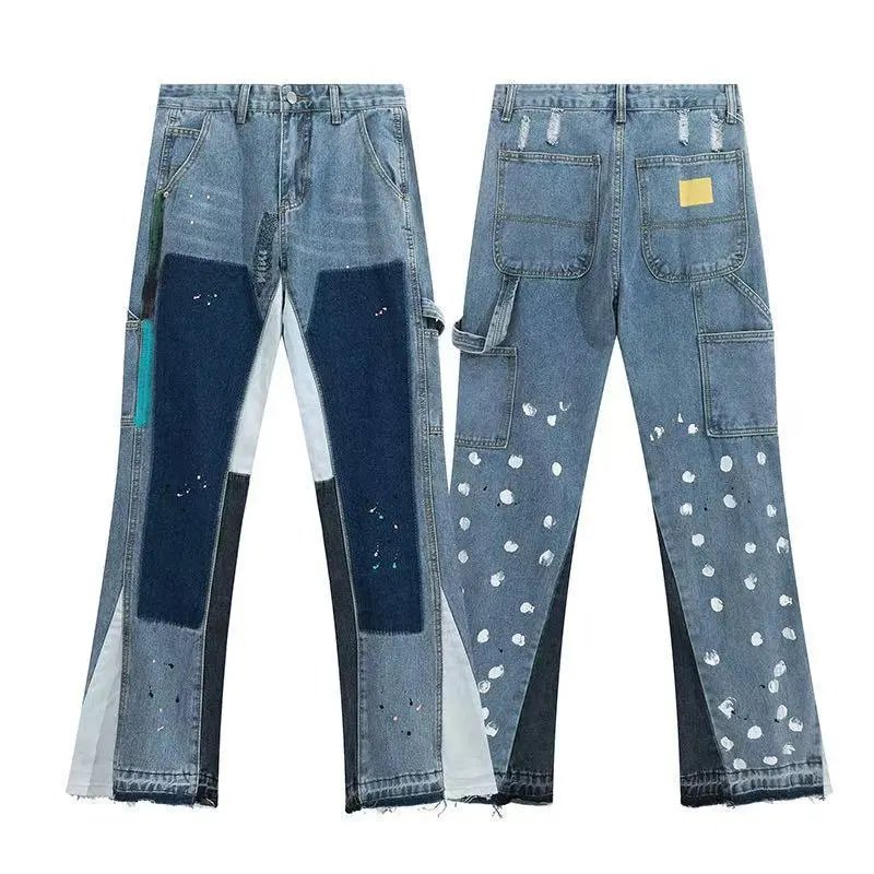 Unbranded Jeans Wide-leg distressed patchwork — 838 blue