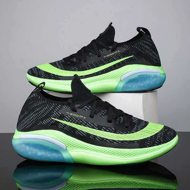 Unbranded Sneakers Knit low-top with visible air-cushion sole — Black and green 5000