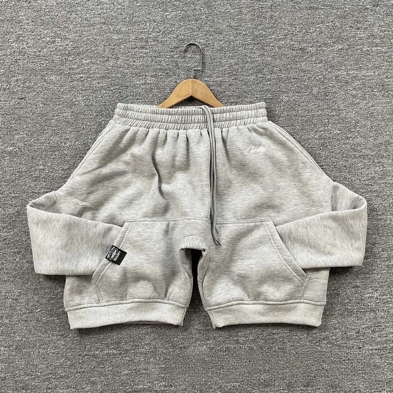 Corteiz Shorts Drawstring fleece with kangaroo pockets — 8362 Light gray