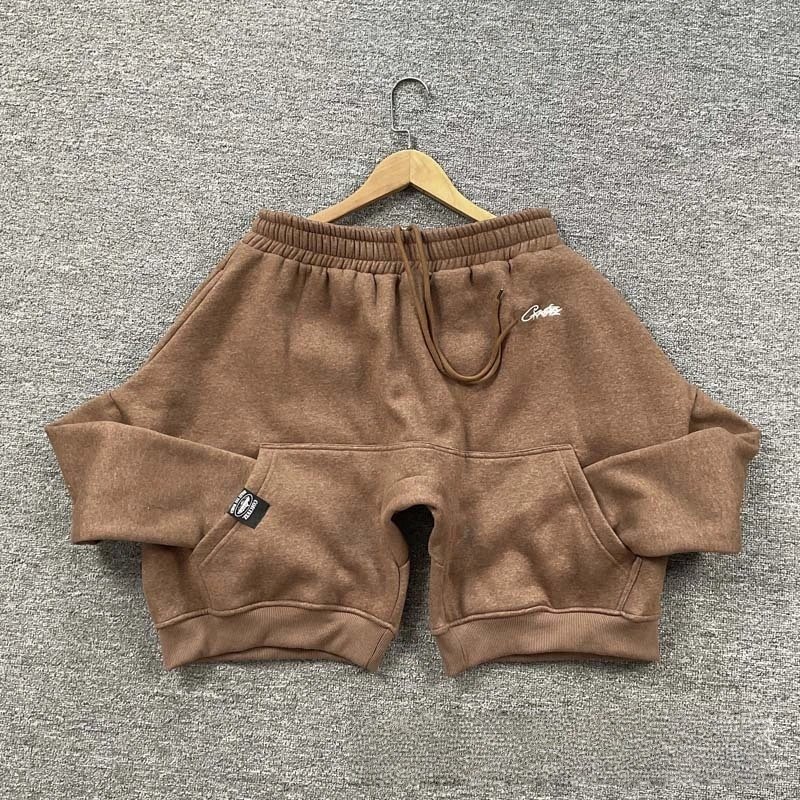 Corteiz Shorts Drawstring fleece with kangaroo pockets — 8362 Coffee color