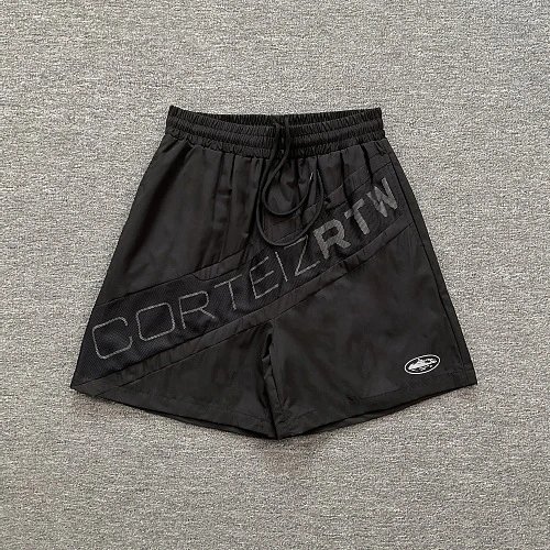 Corteiz Shorts Drawstring fleece with kangaroo pockets — Black 8420#