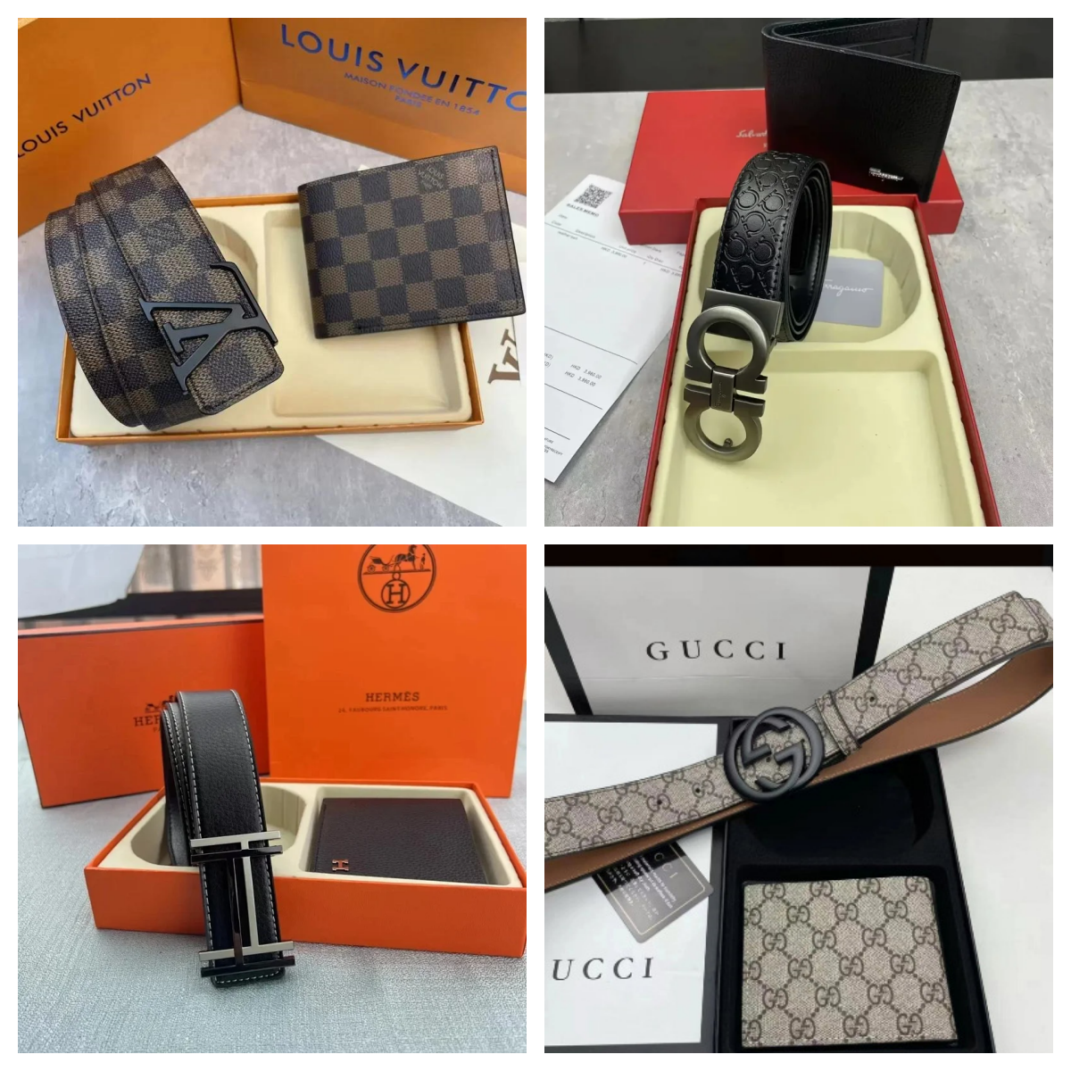 Louis Vuitton Damier Ebene Belt & Wallet / Gucci GG Supreme Belt & Wallet / Hermès H Buckle Belt & Wallet / Salvatore Ferragamo Gancini Belt & Wallet [40 styles]