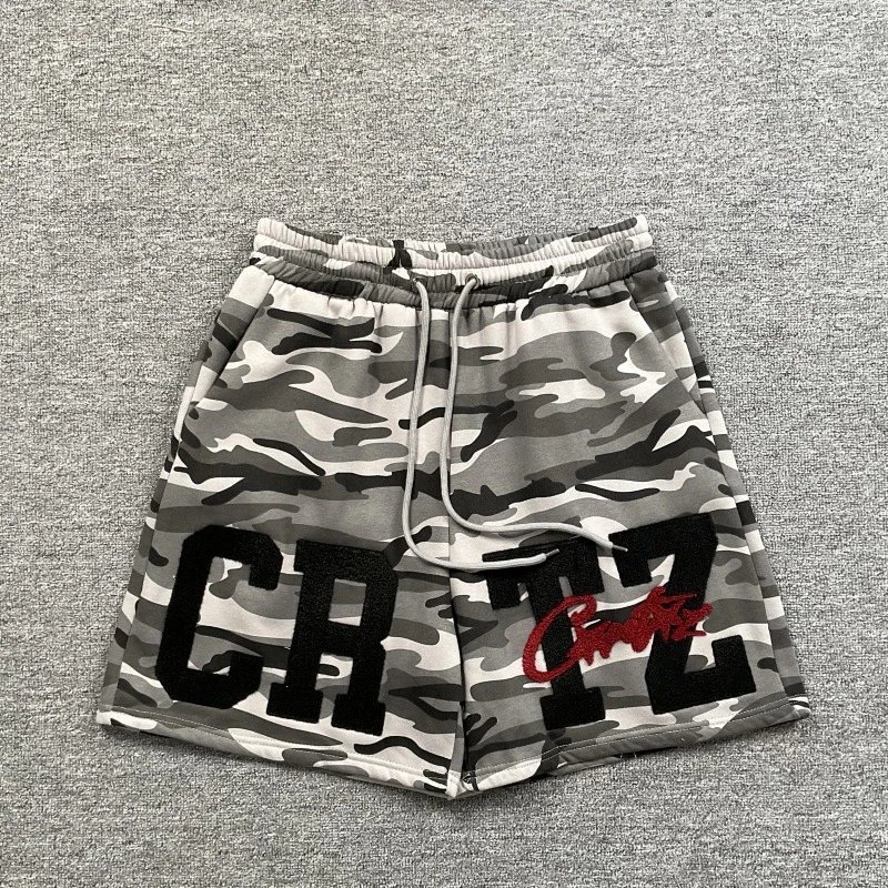 Corteiz Shorts CRTZ logo graphic drawstring — 01 Camouflage gray