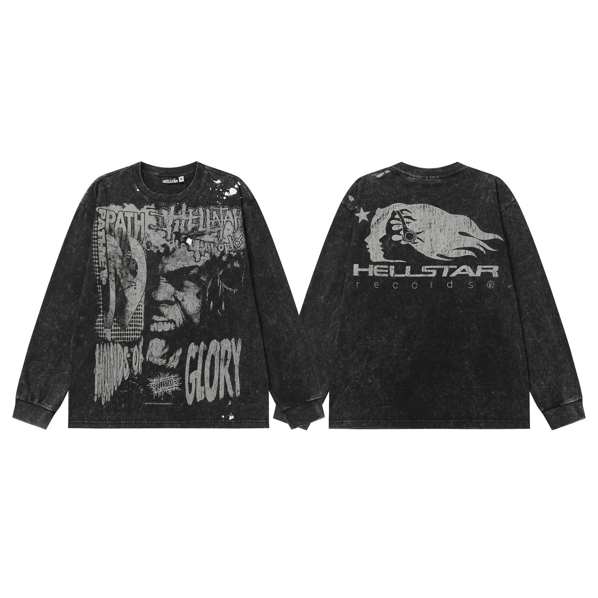 Hellstar T-Shirts Washed Graphic Long-Sleeve — 9116 Washed black