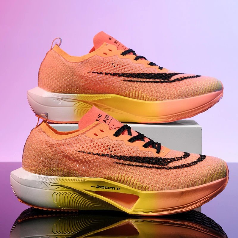 Unbranded Sneakers Knit low-top with visible air-cushion sole — Vibrant Orange