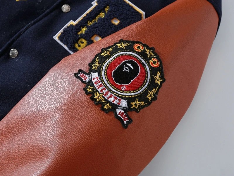 A Bathing Ape World Gone Mad 1993 Varsity Jacket Burgundy Outerwear - 10