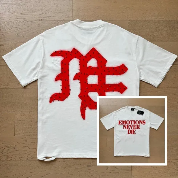 Design Emotions Never Die Studded Graphic T-Shirt White - 1