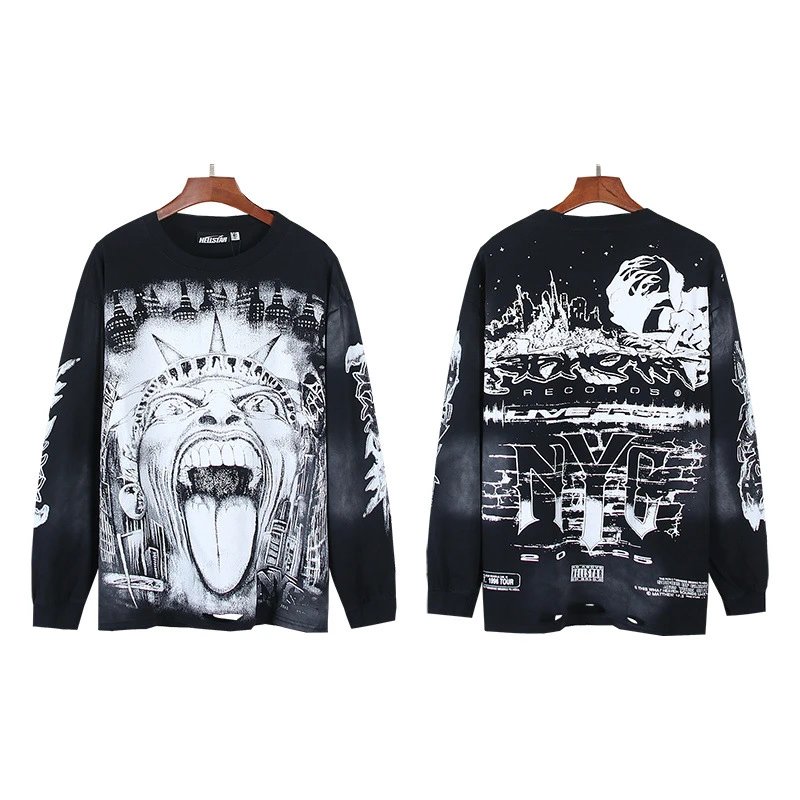 Hellstar T-Shirts Washed Graphic Long-Sleeve — 6781 Washed black