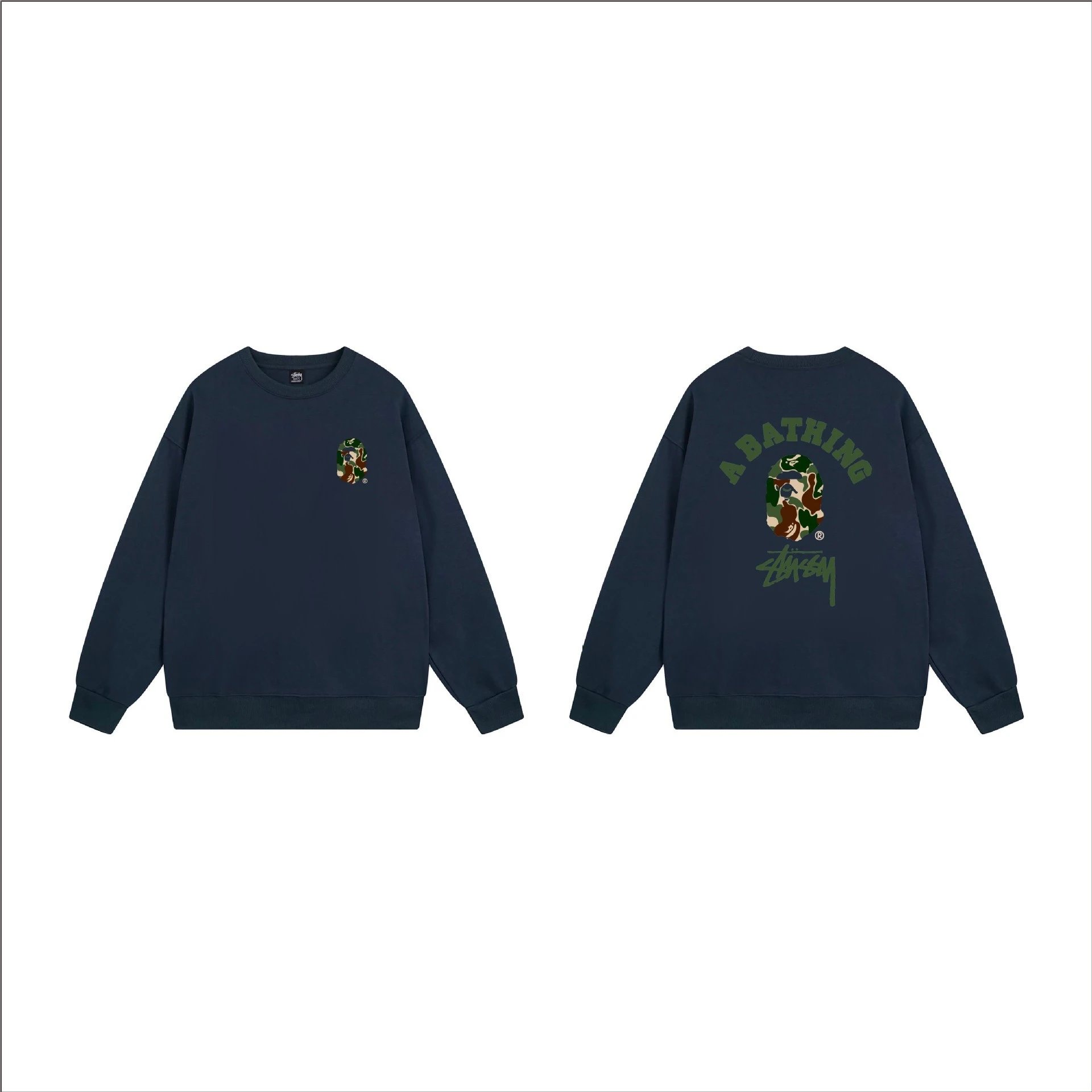 Stüssy Hoodies & Sweatshirts Crewneck Sweatshirt with Ape Head Graphic — 103 Navy Blue