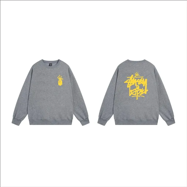 Stussy x A Bathing Ape Crown Ape Crewneck Sweatshirt Gray Hoodie - 1