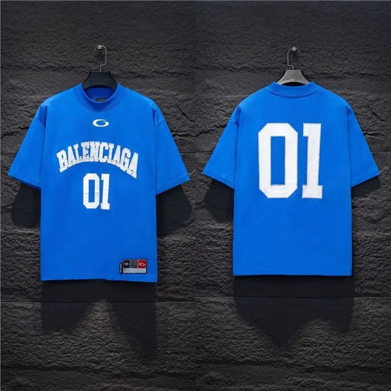 Balenciaga T-Shirts Logo Graphic Oversized Short-Sleeve T-Shirt — 5156 blue