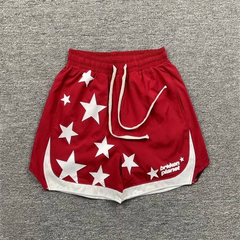 Broken Planet Shorts Graphic Panel Drawstring — 8380 red